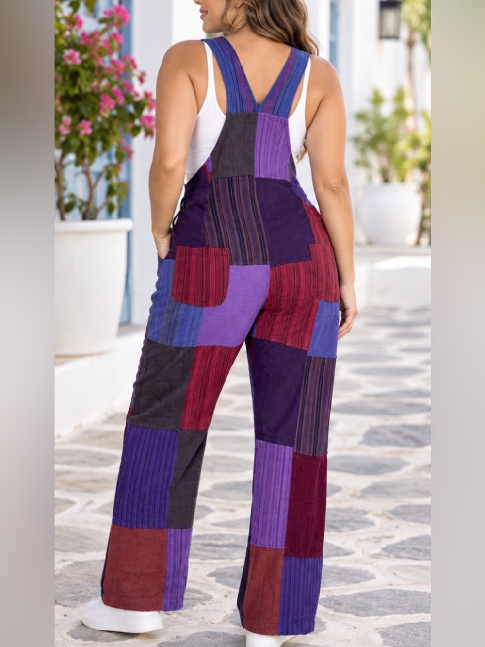 Patchwork Straight -Leg Overalls - Purple Multicolor L (New Without Tag) - Picture 3 of 4